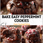 Stack of Easy Chocolate Peppermint Cookies with glossy chocolate tops and crushed candy canes. 26